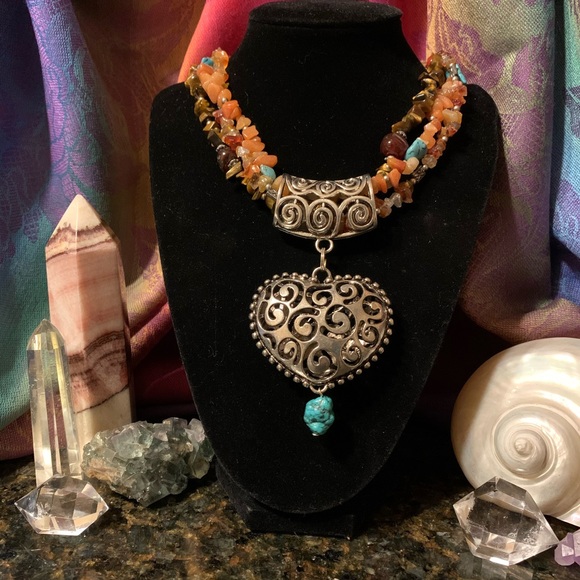 🚫HOLD🚫 Large heart pendant on carnelian beads